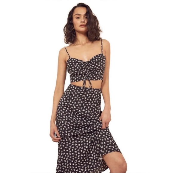 Reformation Ali Black Brandy Two Piece Skirt Crop Set Size 2 - Picture 1 of 7